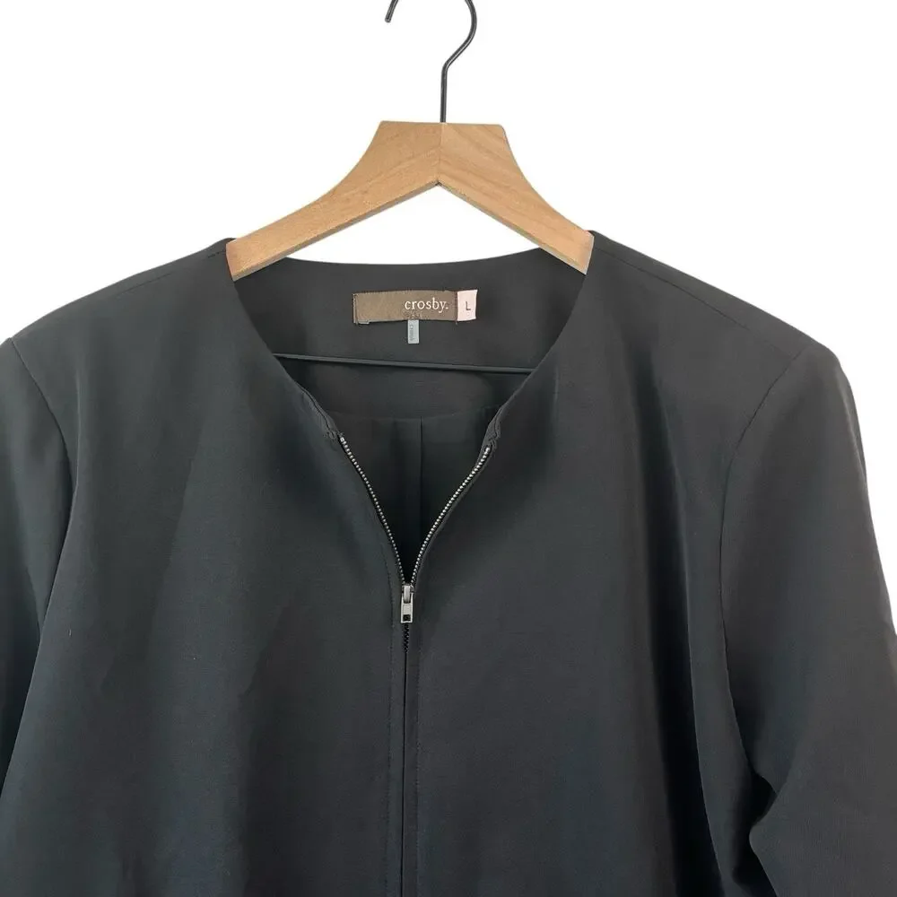 Crosby‎ Womens Jacket Black Large Zip Up Bomber Style Business Casual Stretch